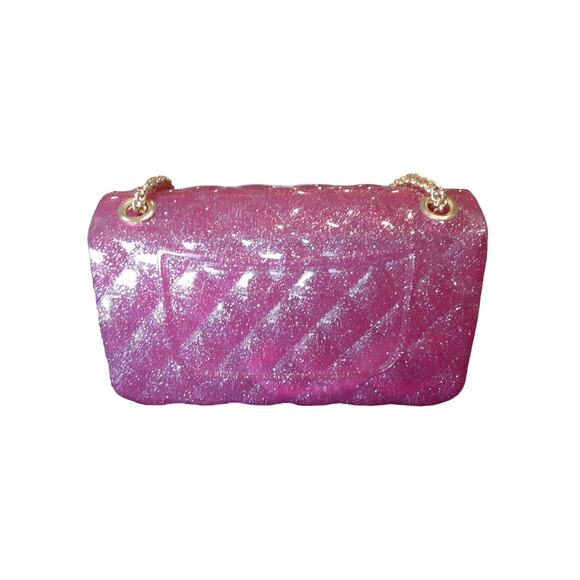 Tiny Treats Glitter Wave Cross Body Purse Handbag Pink Gold Chain Jelly Style - Picture 5 of 12
